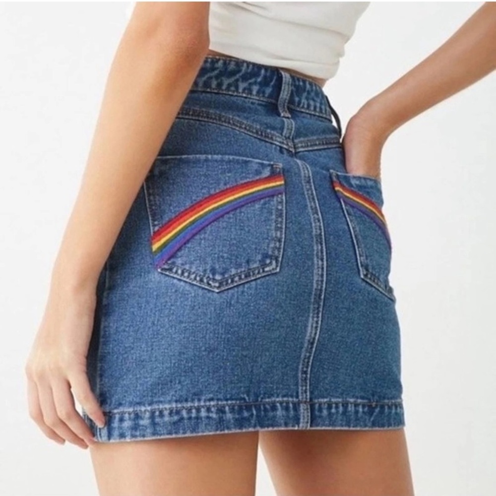 Forever 21 Rainbow Embroidered Denim Mini Skirt